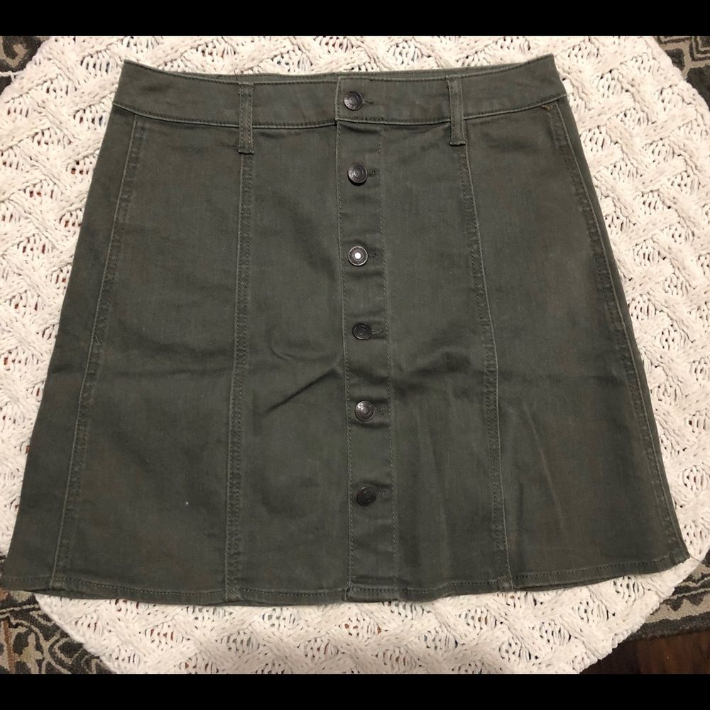 Olive Button Front Denim Skirt